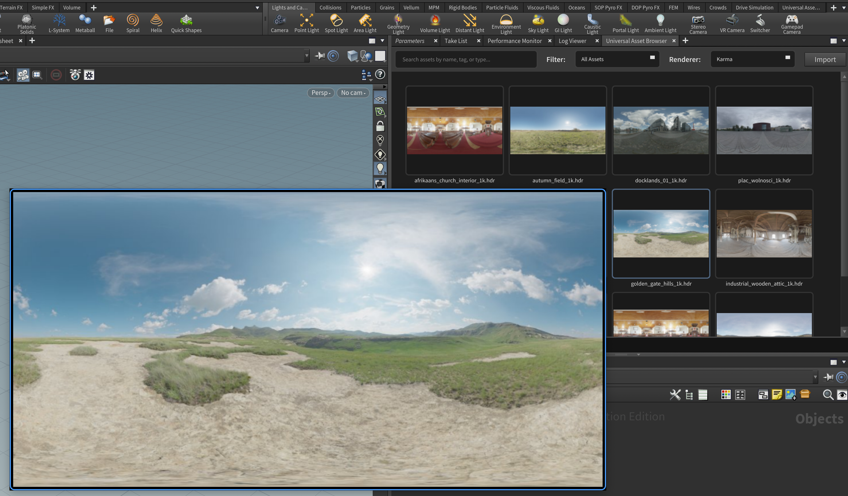 The large preview window of an HDRI in Houdini.